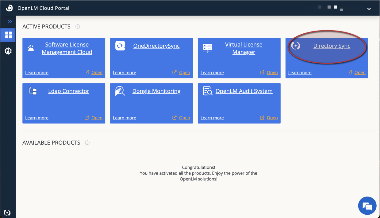 The Directory Sync is active in the Cloud Portal