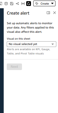 The Create alert pane in Amazon Quick Suite.