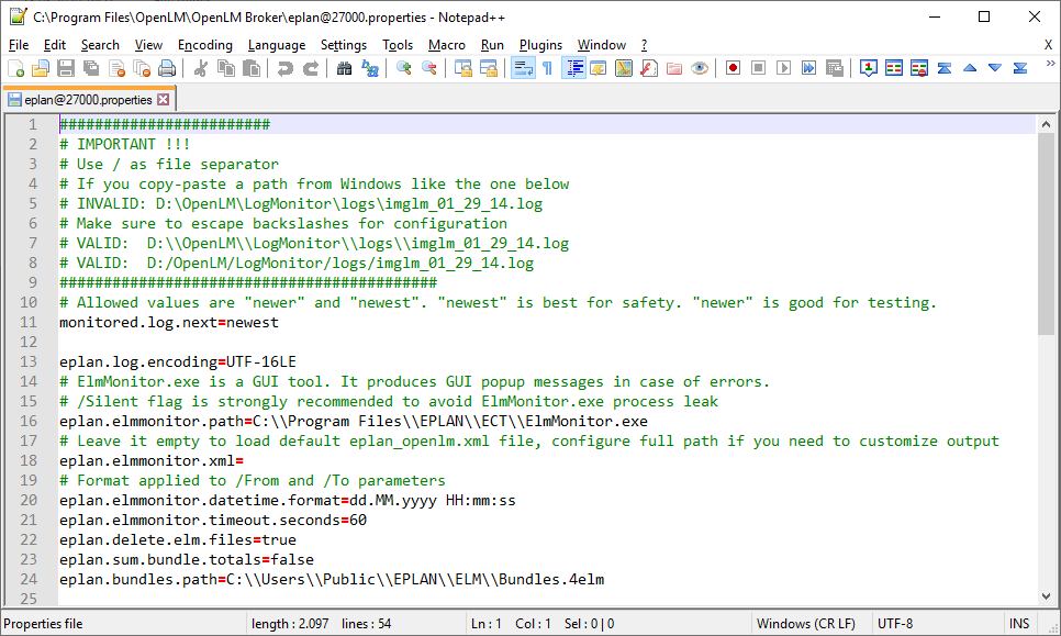 Configuring the eplan@port.properties file