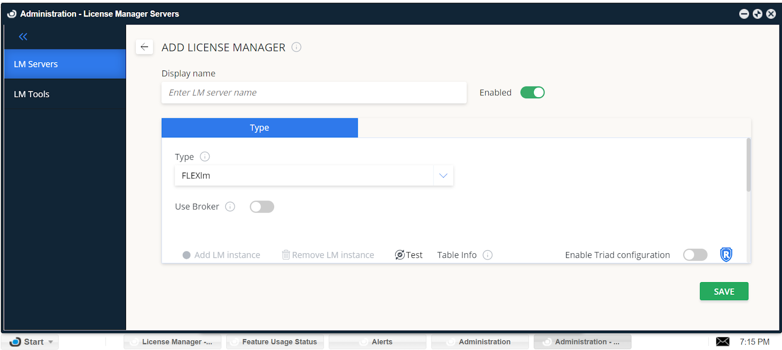 Configuration screen for DSLS