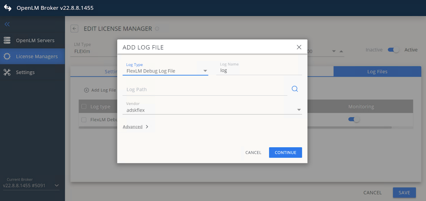 Log file configuration