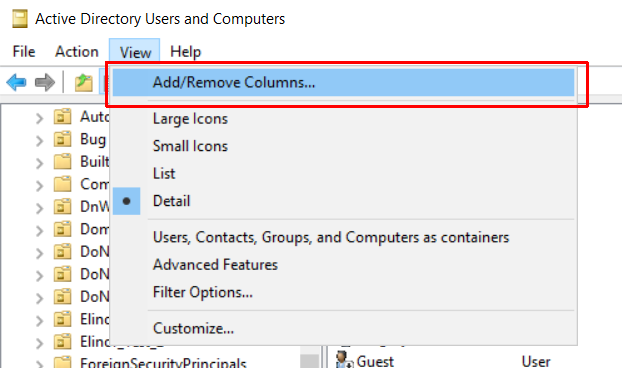 Add/Remove Columns dialog