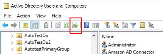 Export icon in Active Directory Users and Computers
