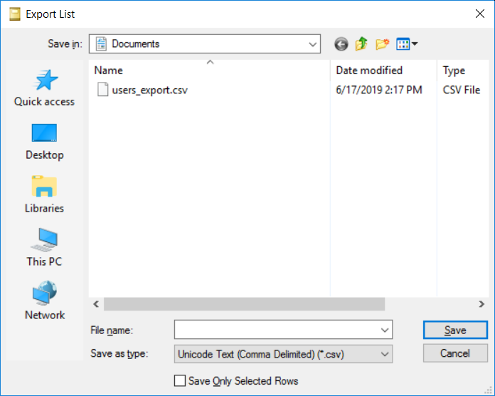 Example CSV in a spreadsheet