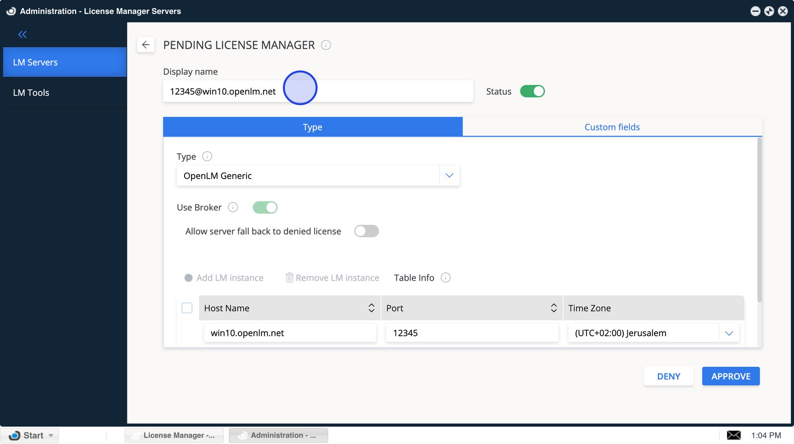 Display name field in license server details