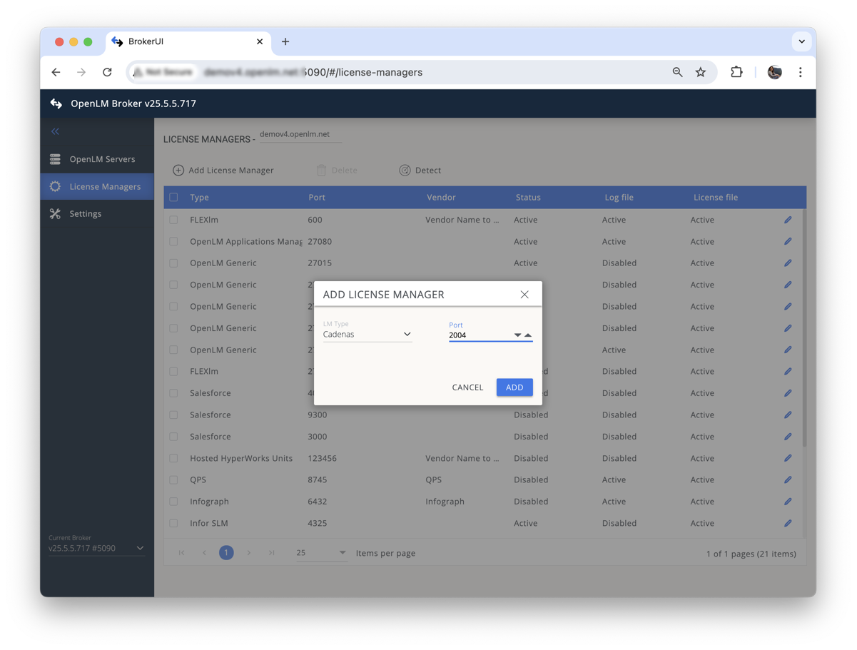 Adding a CADENAS Server license manager in OpenLM Broker