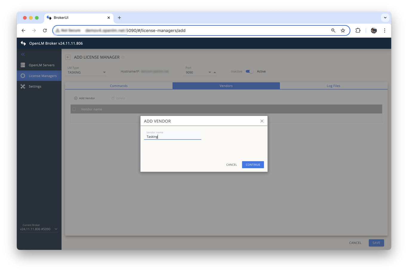 In Log Files, navigate to the TLM log file to capture denials, then click Continue and Save. IMAGE 163