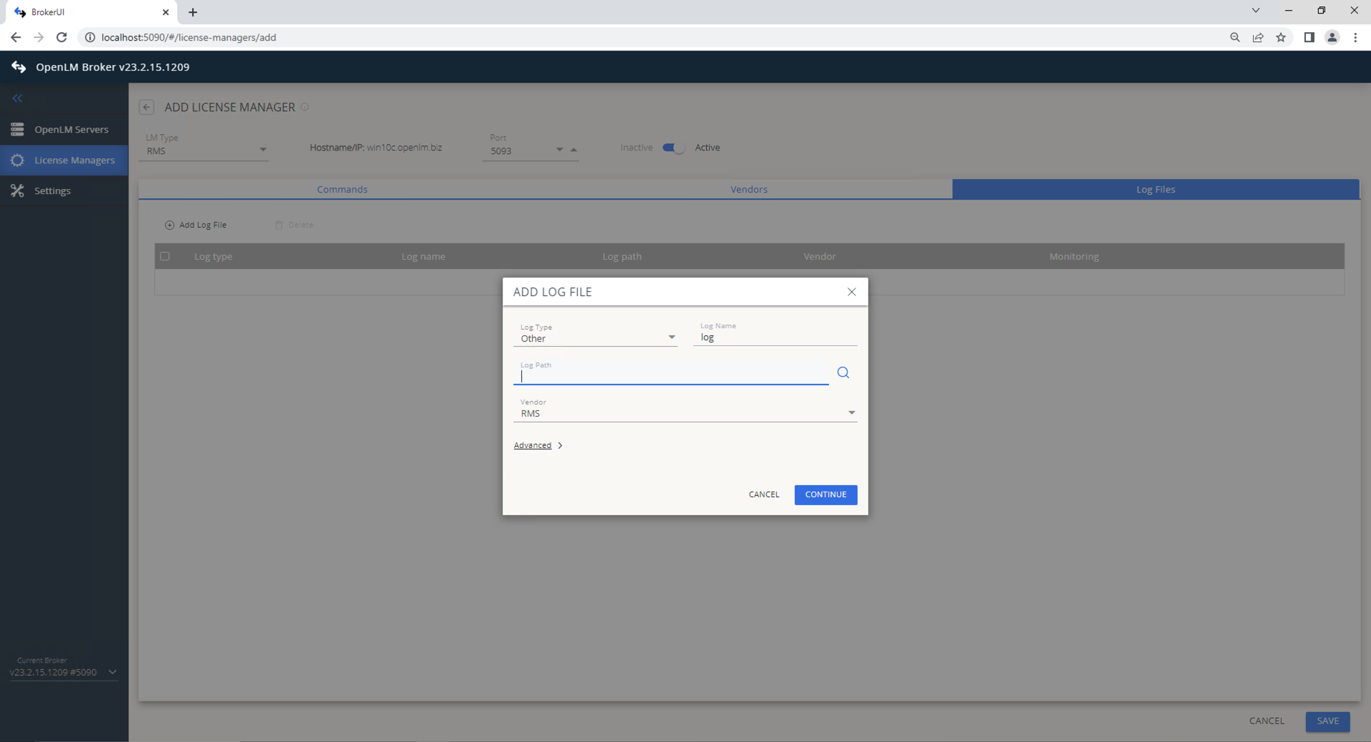 Broker UI settings for RMS