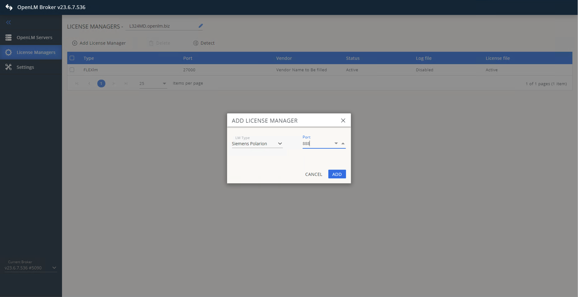 In the Vendors tab, click Add Vendor, enter Siemens Polarion, and click Continue. IMAGE 156