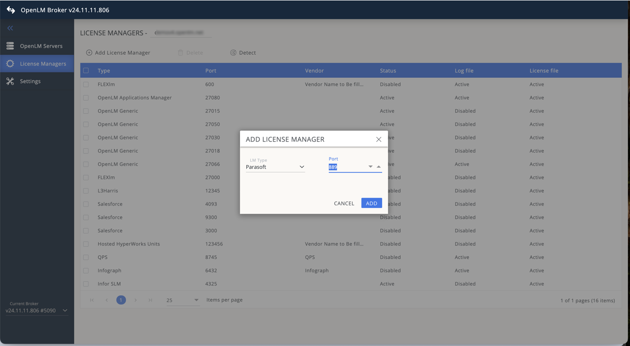 Adding Parasoft license manager in OpenLM Broker