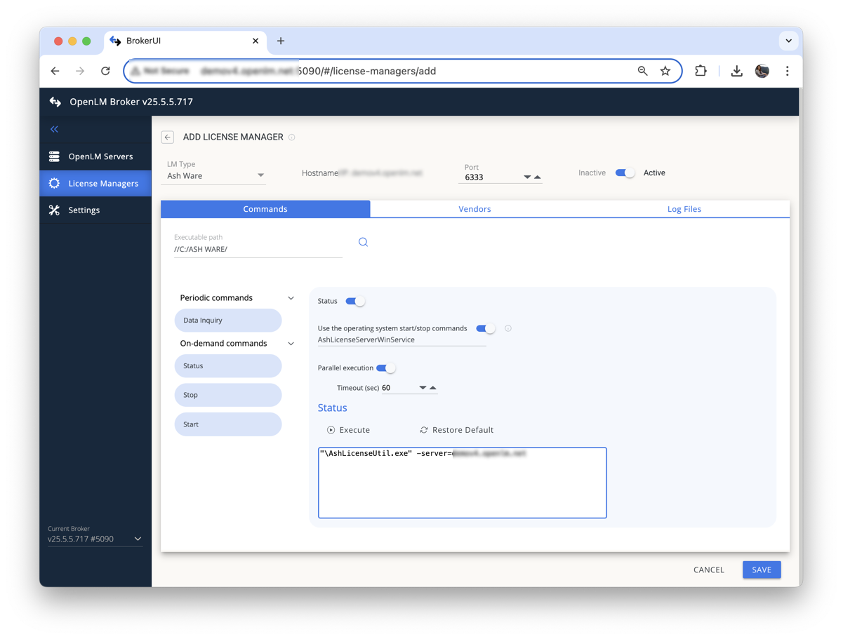 Setting executable path for ASH WARE in OpenLM Broker
