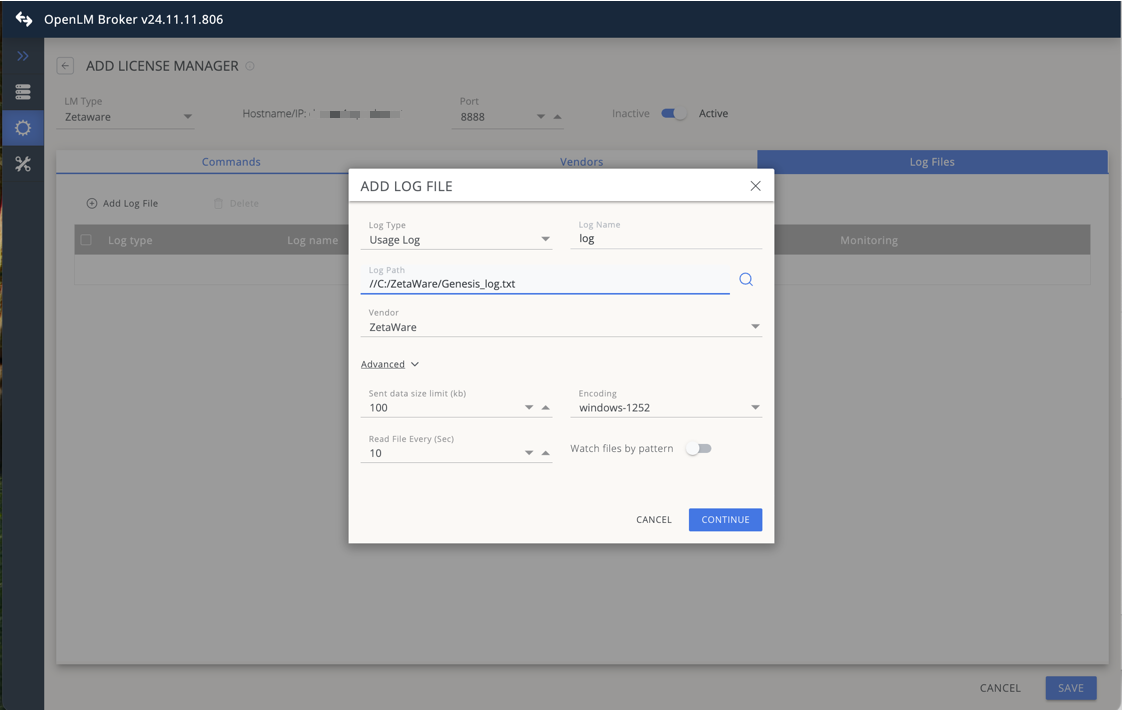 Adding log files for ZetaWare in OpenLM Broker