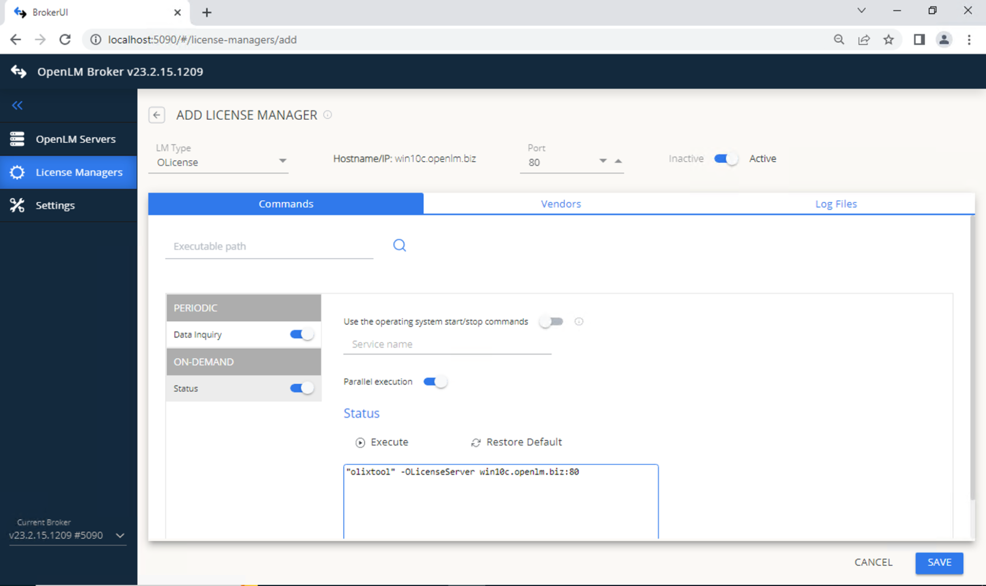 Defining command path in Broker Web UI