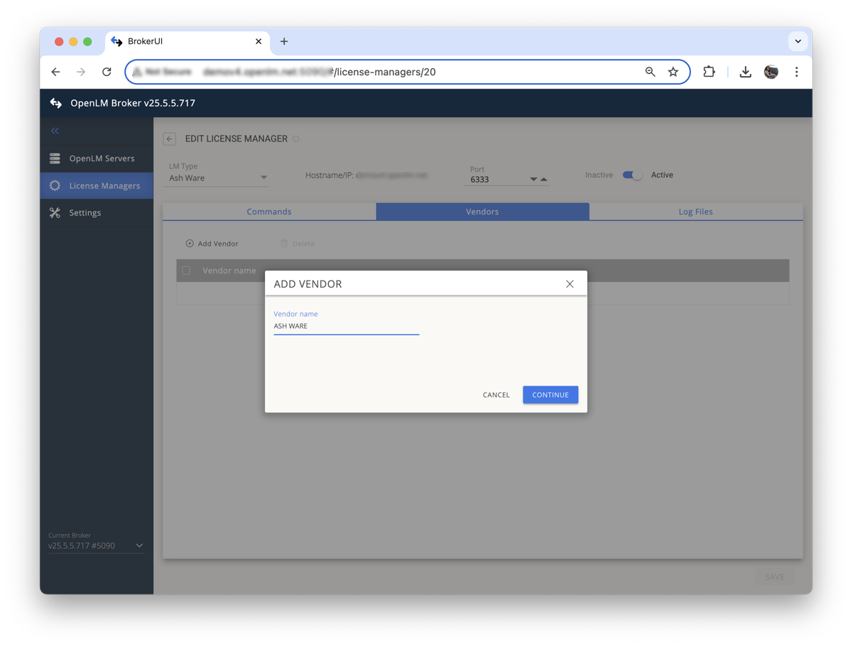Adding ASH WARE vendor in OpenLM Broker
