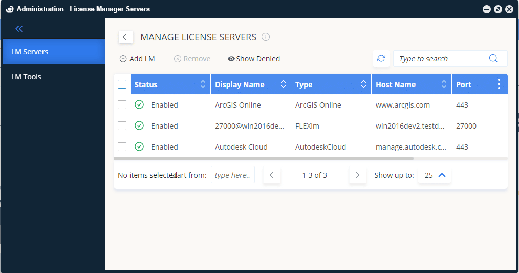 License manager servers window
