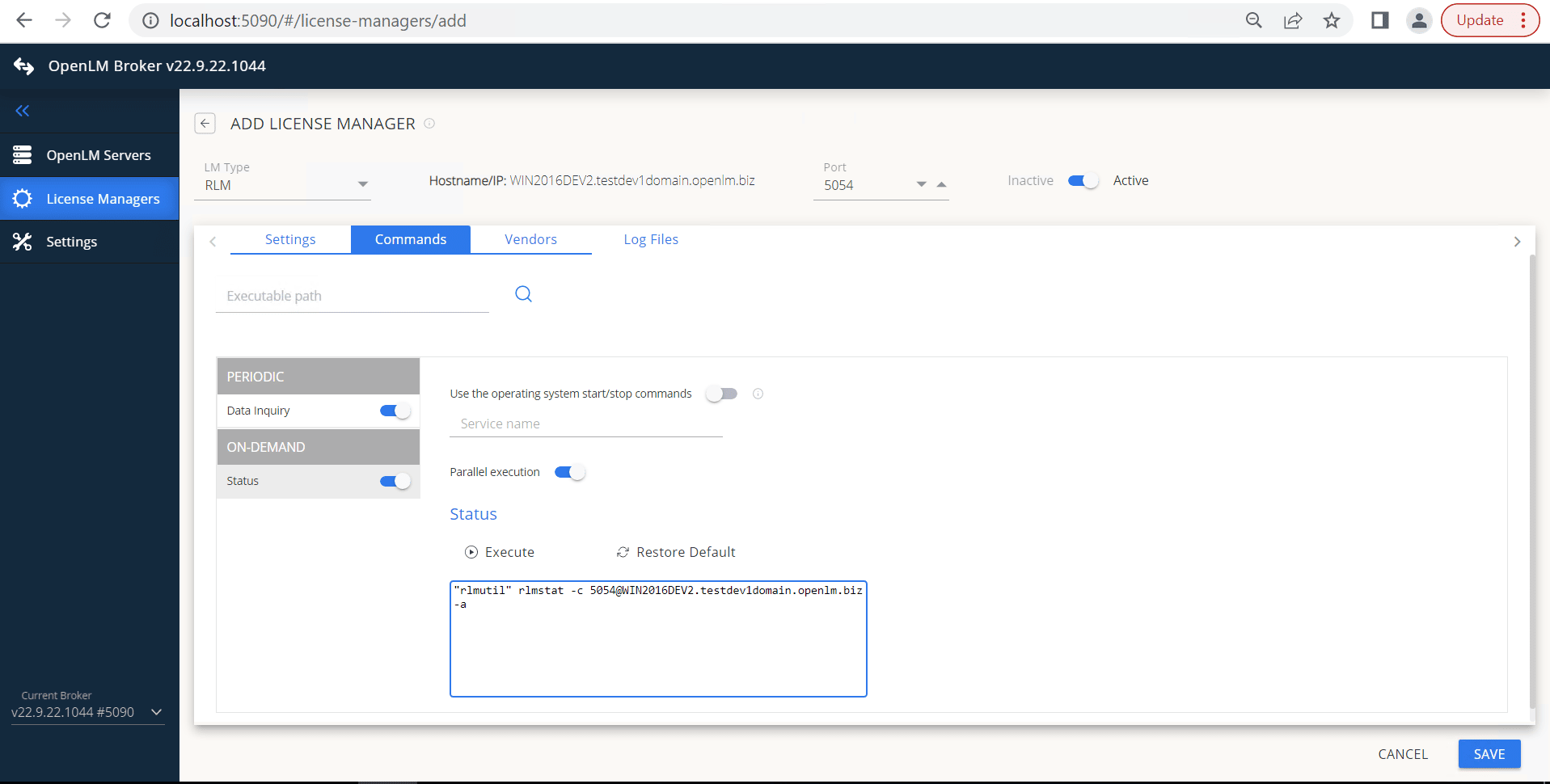 Broker commands configuration