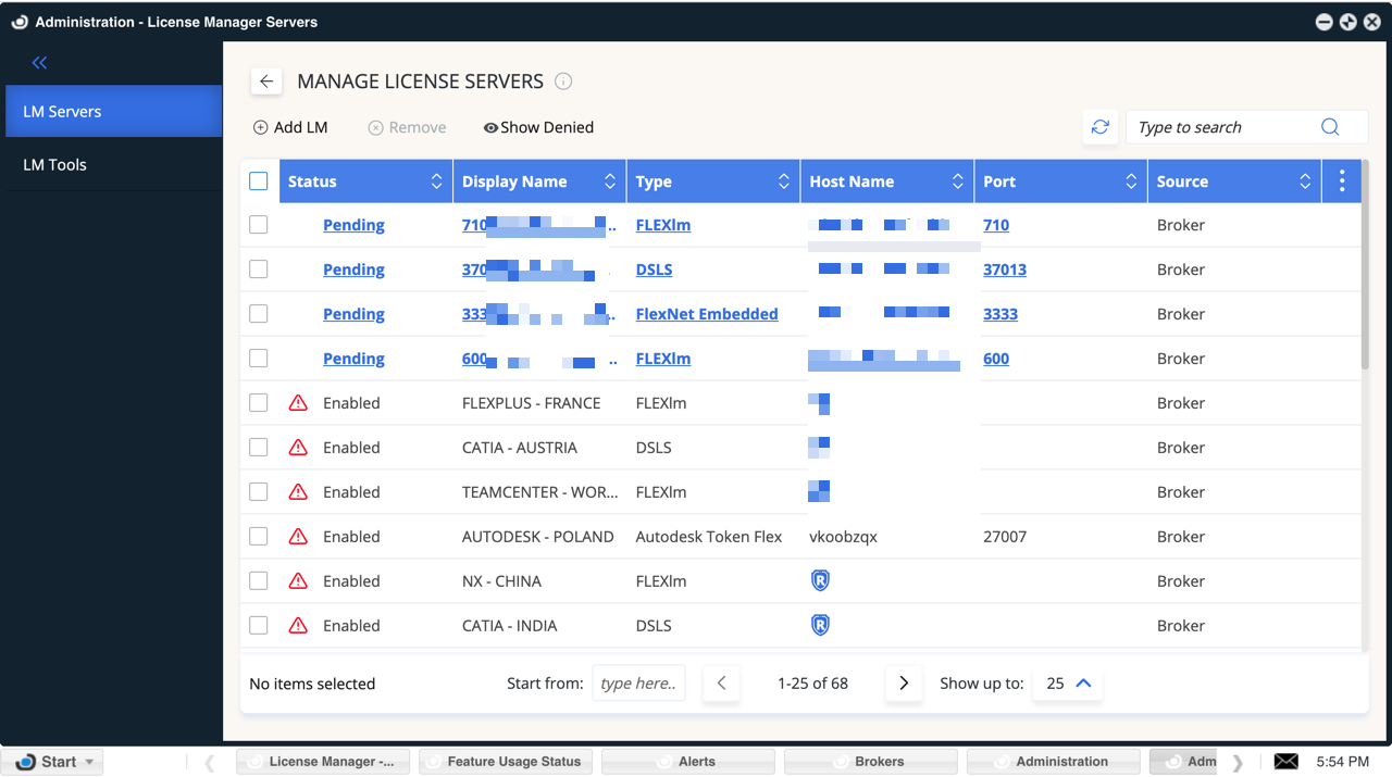 Administration - License Manager Servers