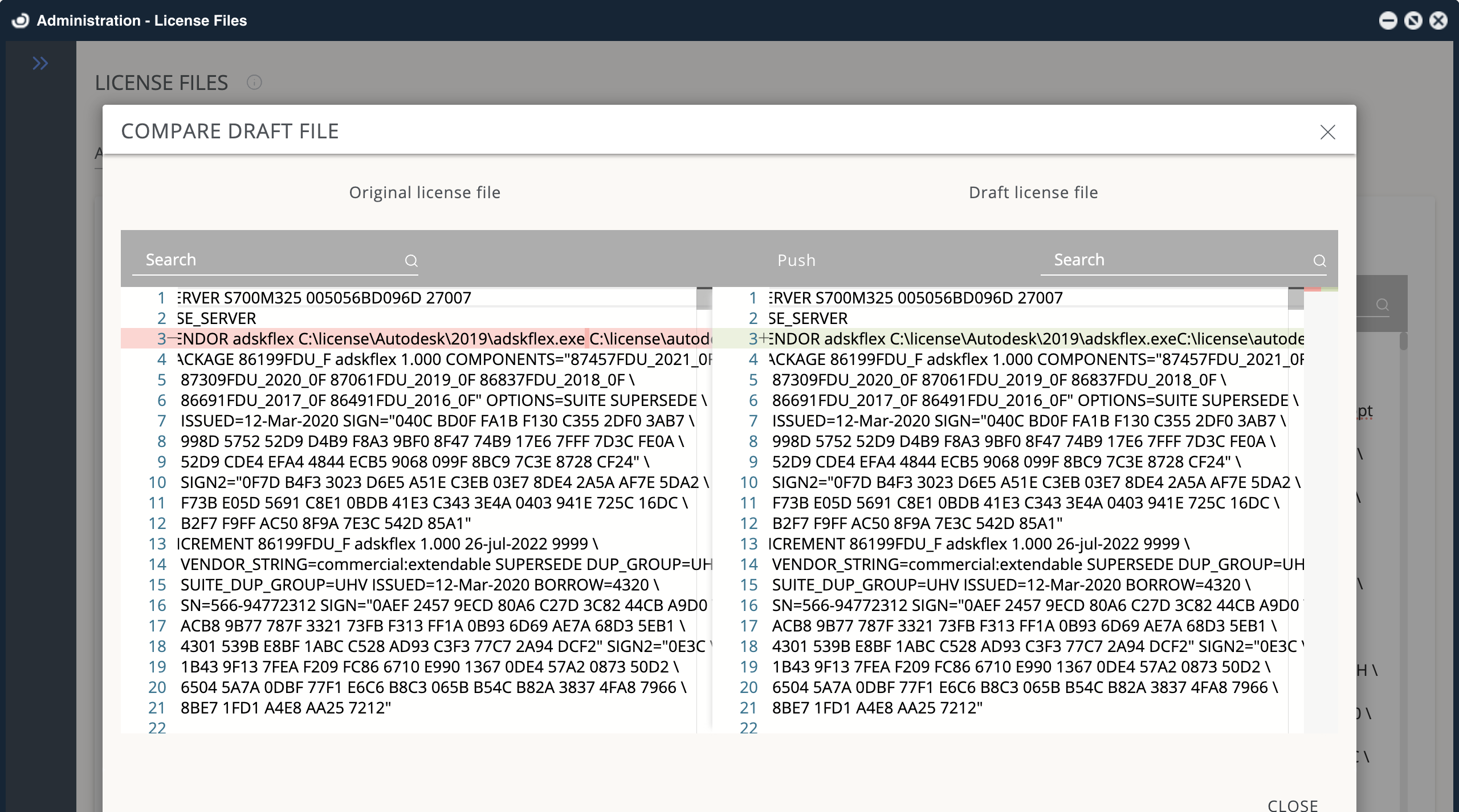 Administration - LIcense File Compare