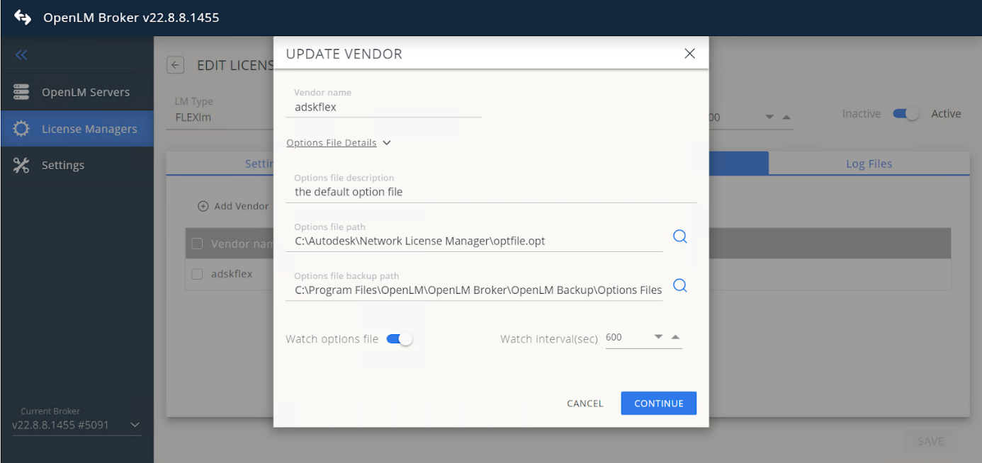 Options file details