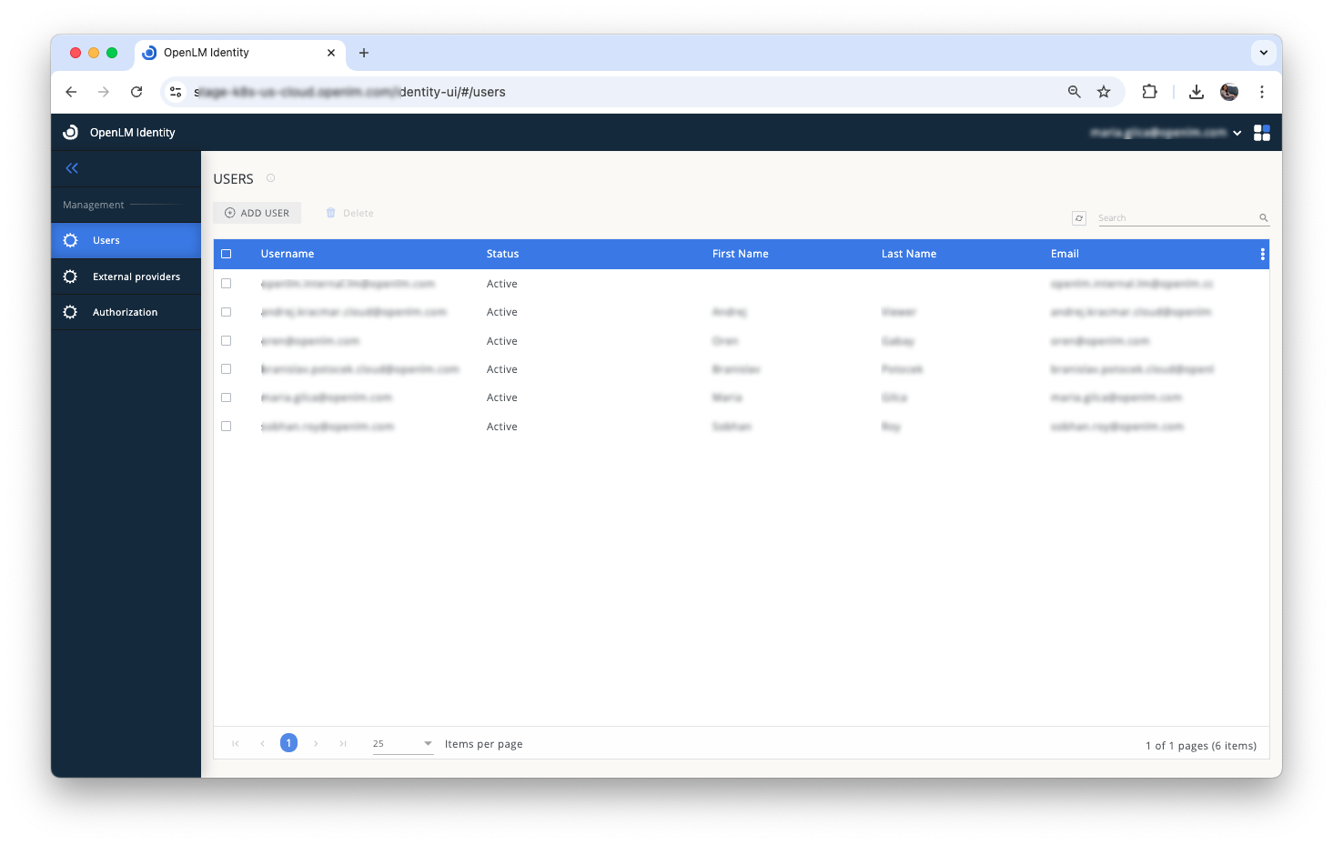 Identity Service – Users page