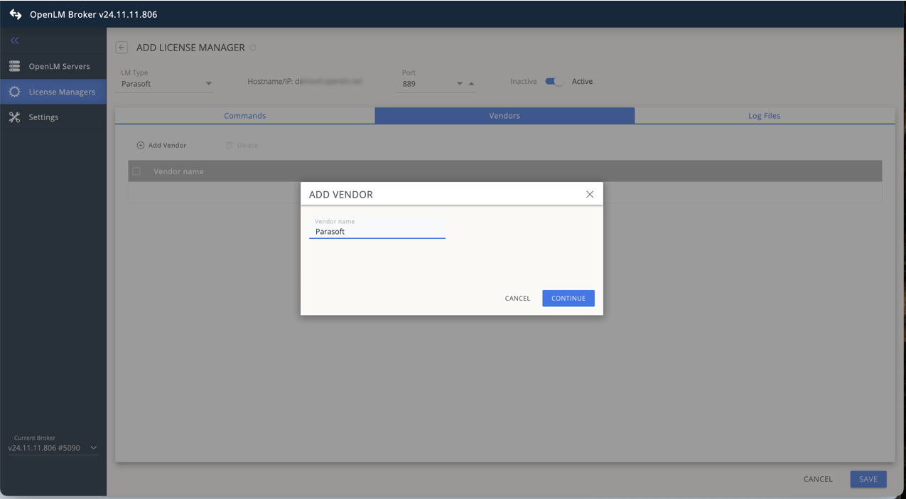 Parasoft ベンダーを追加