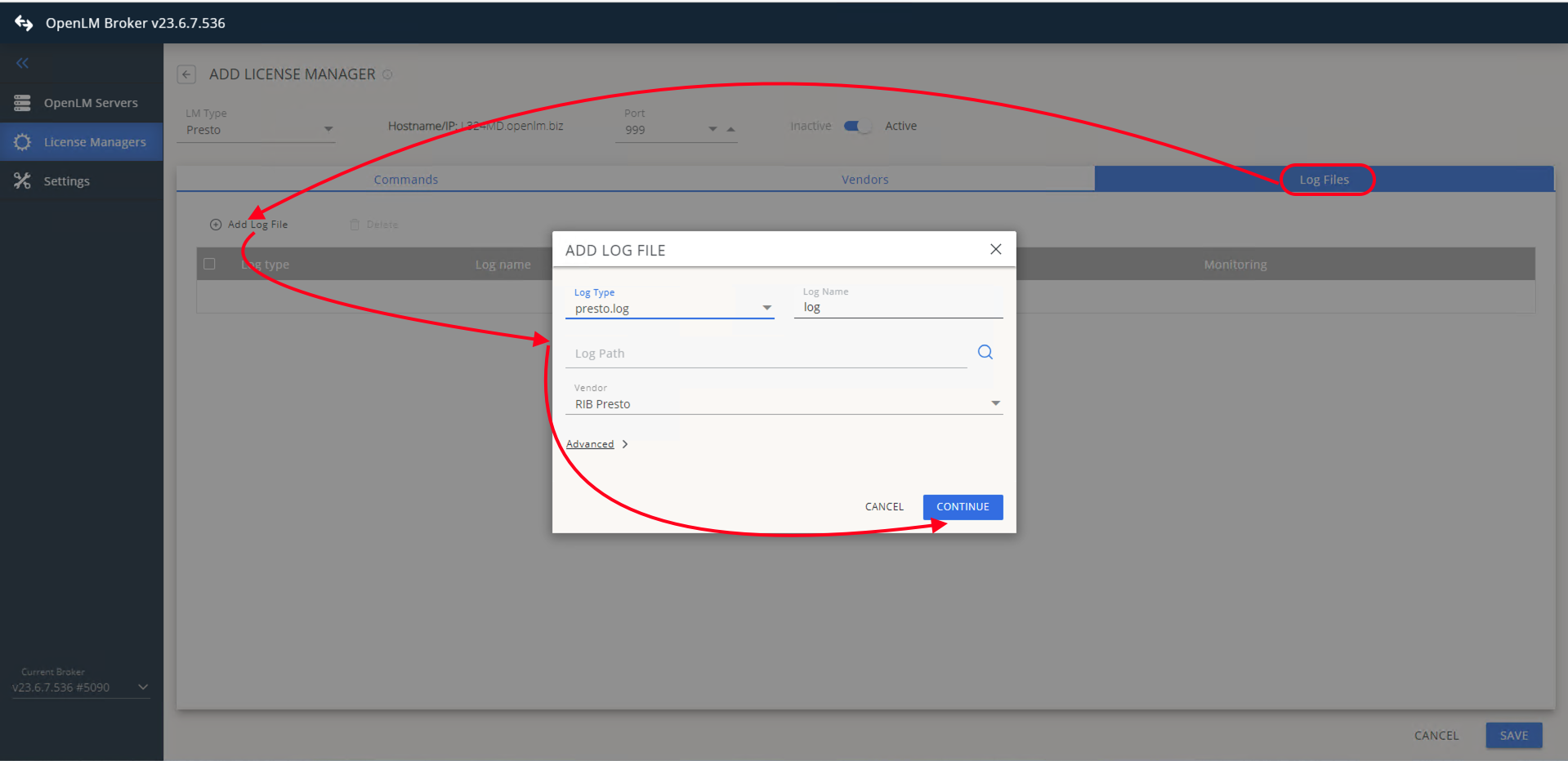 ログファイルを追加