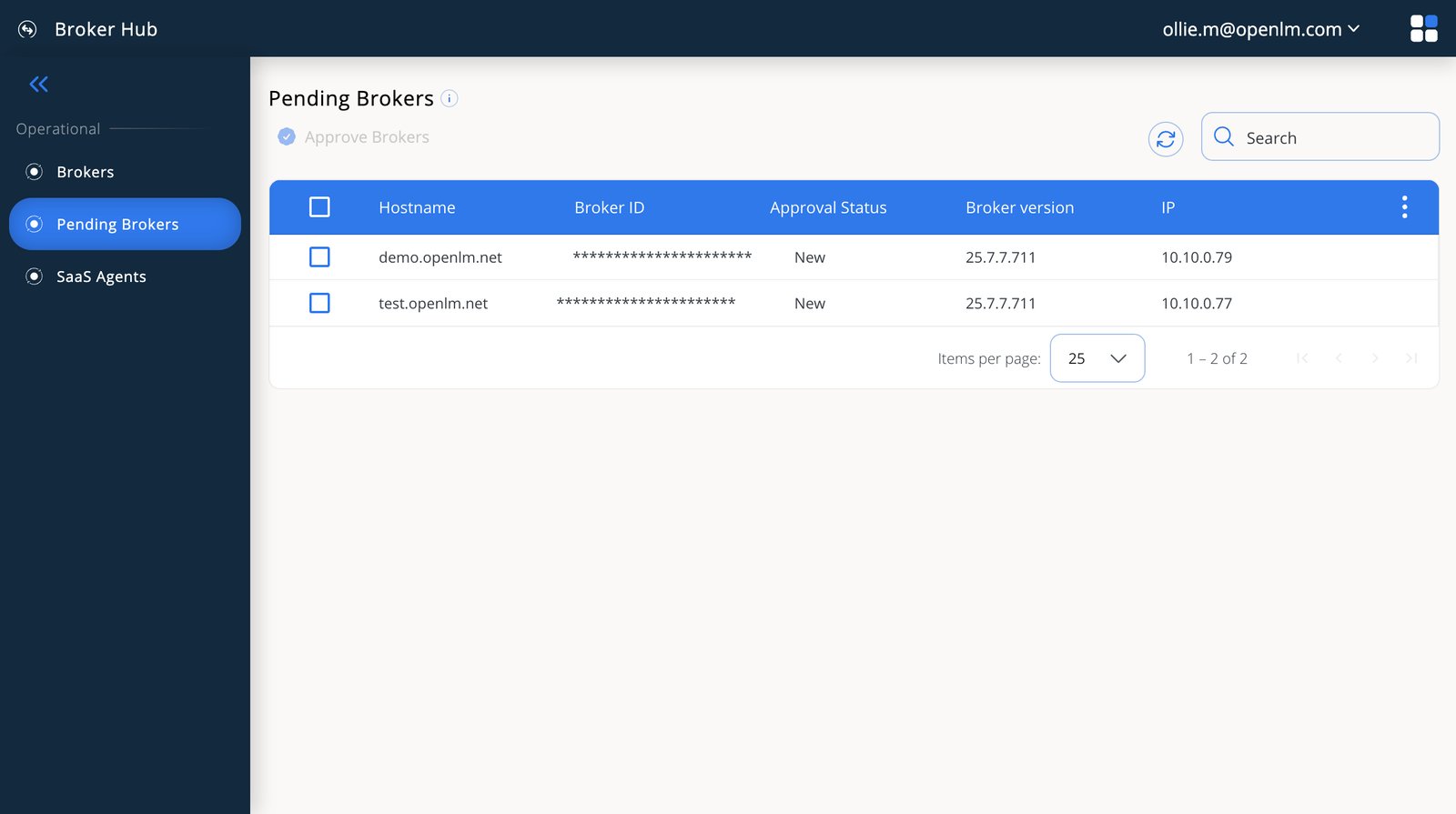 Broker Hub の承認待ち Broker エントリ
