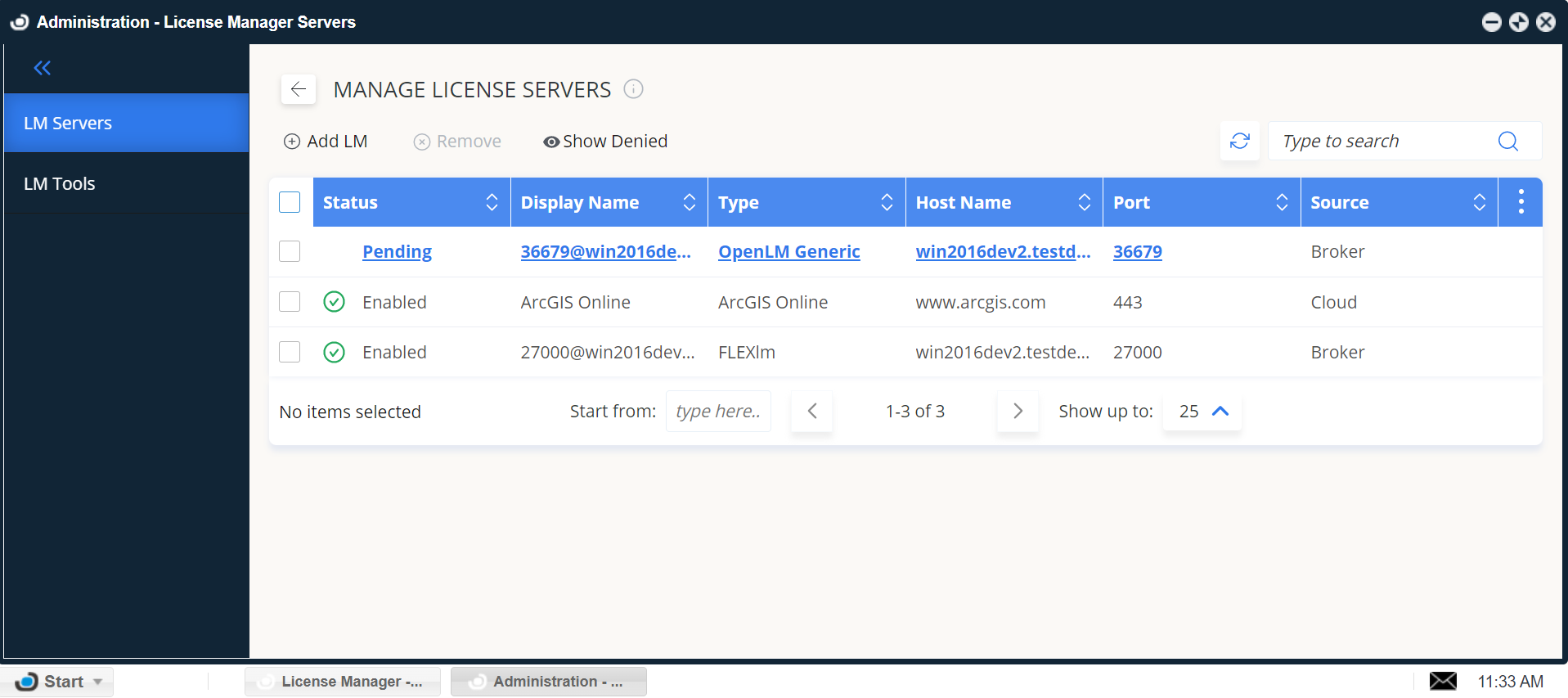 Pending status license managers