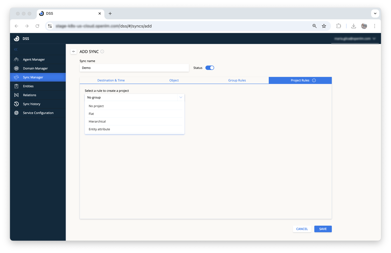 Project rules configuration in DSS