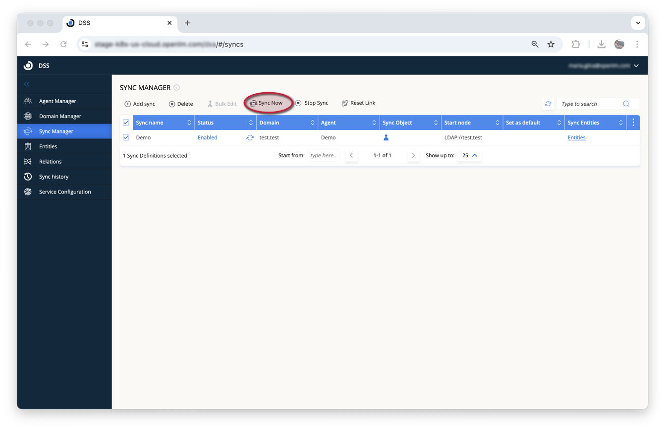Manual sync trigger in DSS