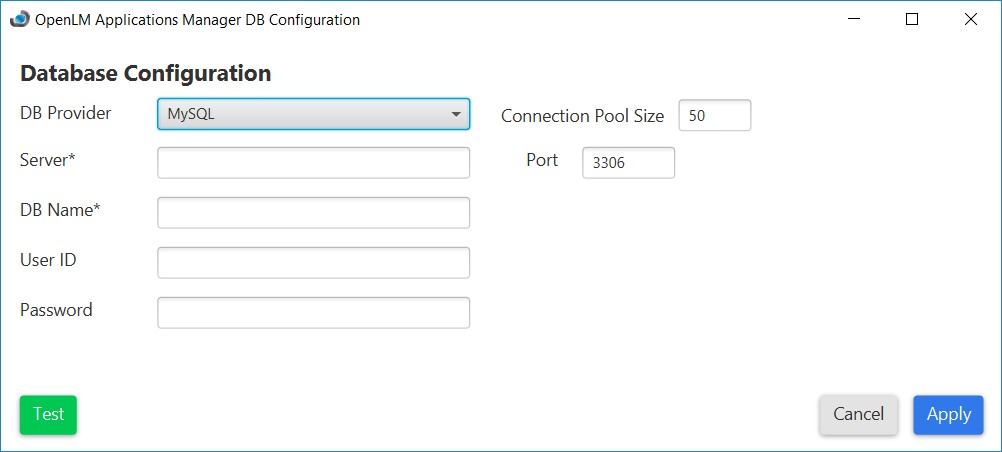 Applications Manager Database Configuration tool using MySQL