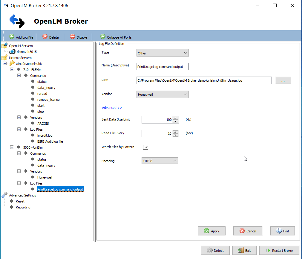 Broker UniSim manual configuration