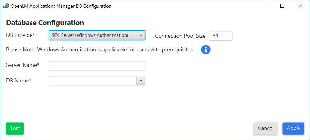 Using Applications Manager Database Configuration tool with SQL Server and Windows Auth