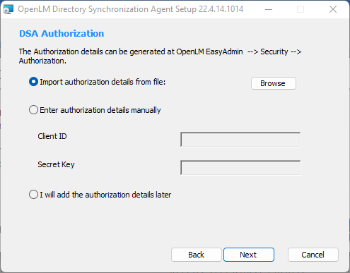 Importing DSA Authorization file